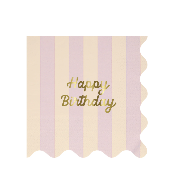 Meri Meri - Stripe Happy Birthday Large Napkins - Çizgili Happy Birthday Peçeteler (L) (x16)