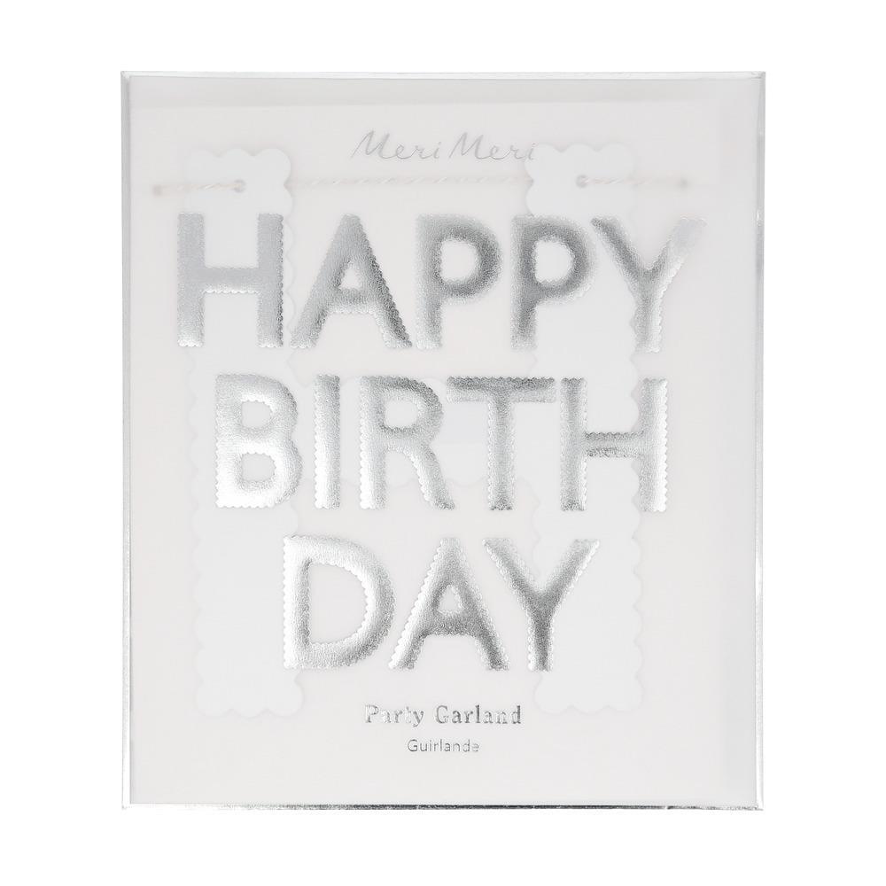 Meri Meri - Tırtıklı Gümüş Happy Birthday Asılan Süs