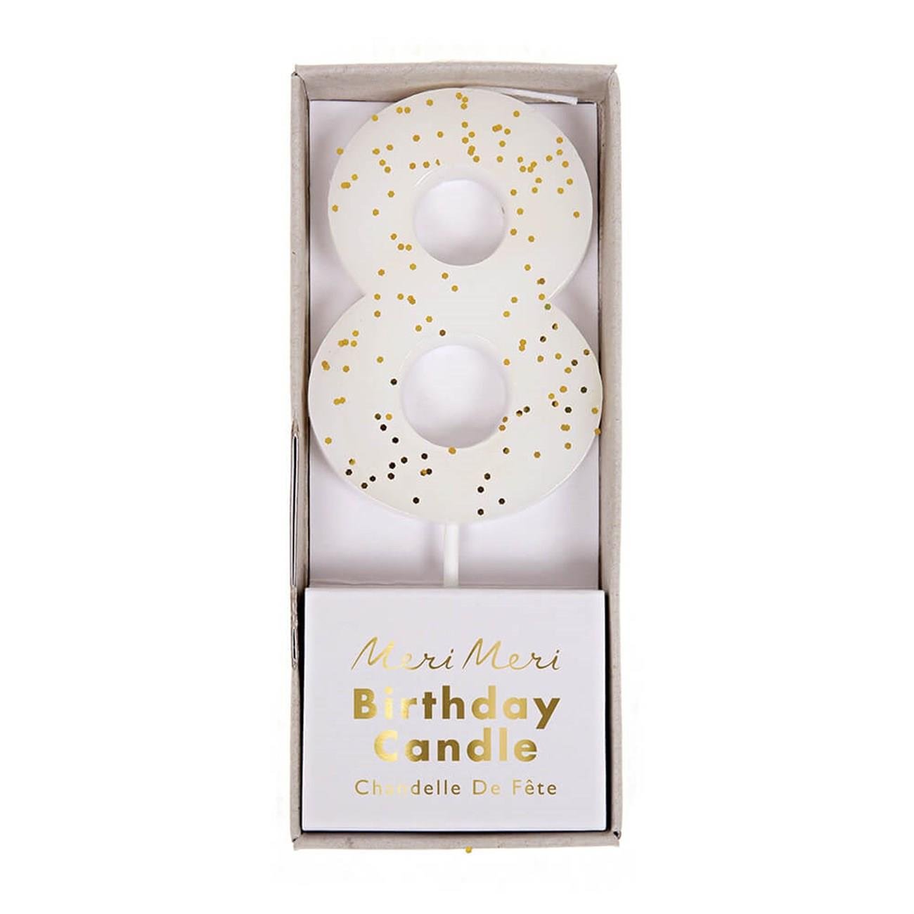 Meri Meri - White Number 8 Candle - 8 Numara Beyaz Mum