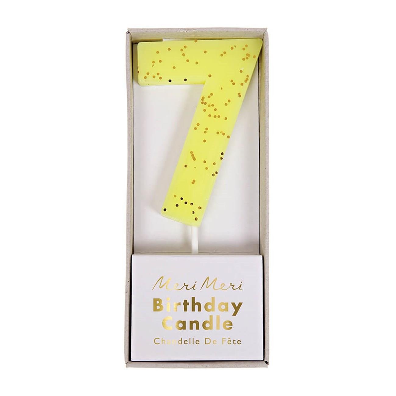 Meri Meri - Yellow Number 7 Candle - 7 Numara Sarı Mum