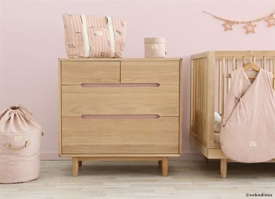 Nobodinoz Bamboo Oyuncak Sepeti White Bubble/Misty Pink Büyük Boy Koton Sepetler