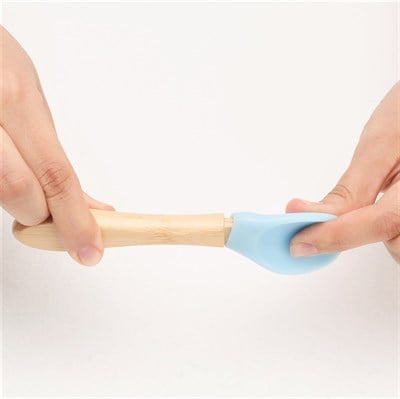 OiOi OiOi Bambu Saplı Silikon Kaşık İkili Set, Aqua Green-Mineral Blue Tabaklar