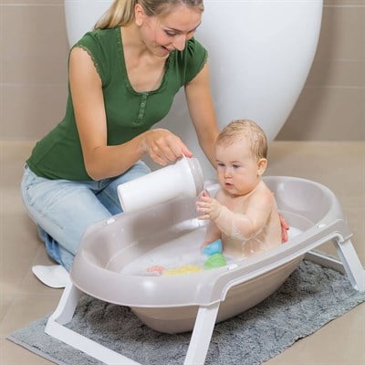 OkBaby Onda Slim Katlanır Bebek Küveti & Splash Bebek Duşu & Doğal Banyo Süngeri No.10 / Turkuaz