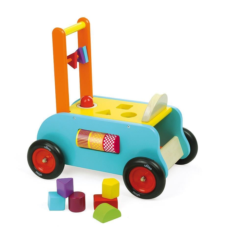 Vilac - 3 in 1 Push Along Trolley - İtmeli Şekil Oyunlu Araba