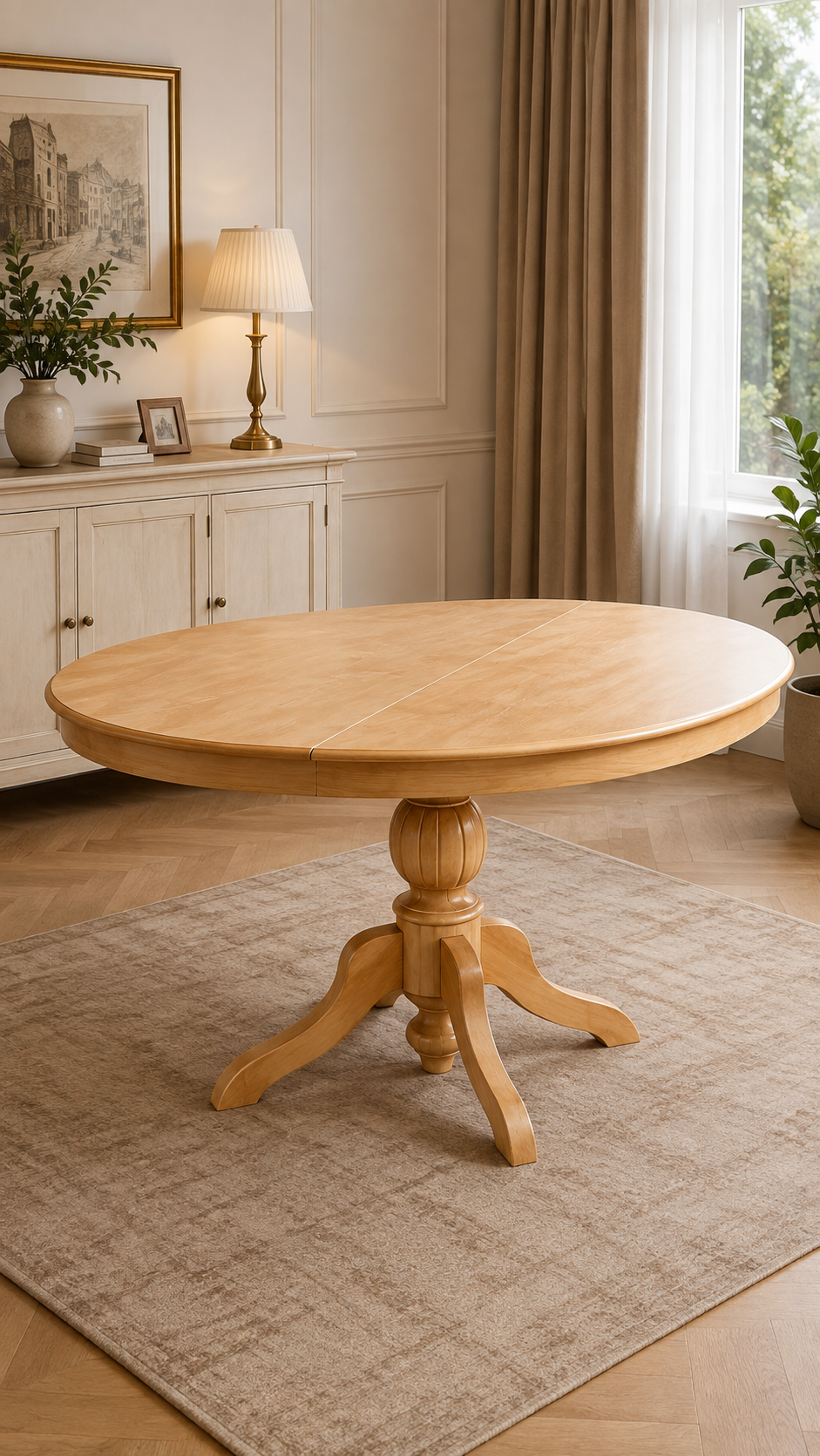 100x150 Açılır Oval Masa – 8/10 Kişilik – Masif Ayaklı Kayın Kaplama MDF
