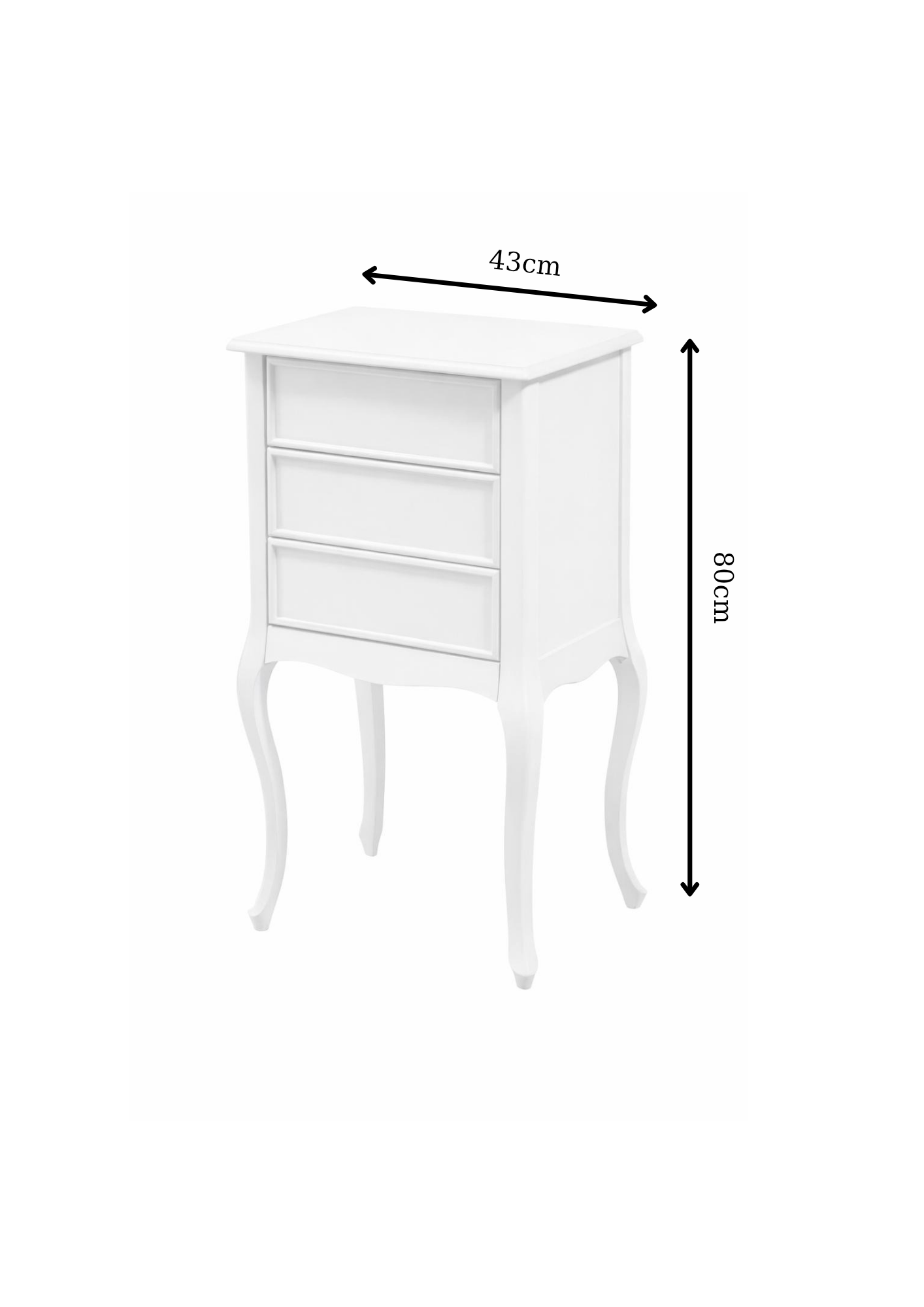 3 Çekmeceli Klasik Komodin 43x80 cm – Zarif Ayaklı Model