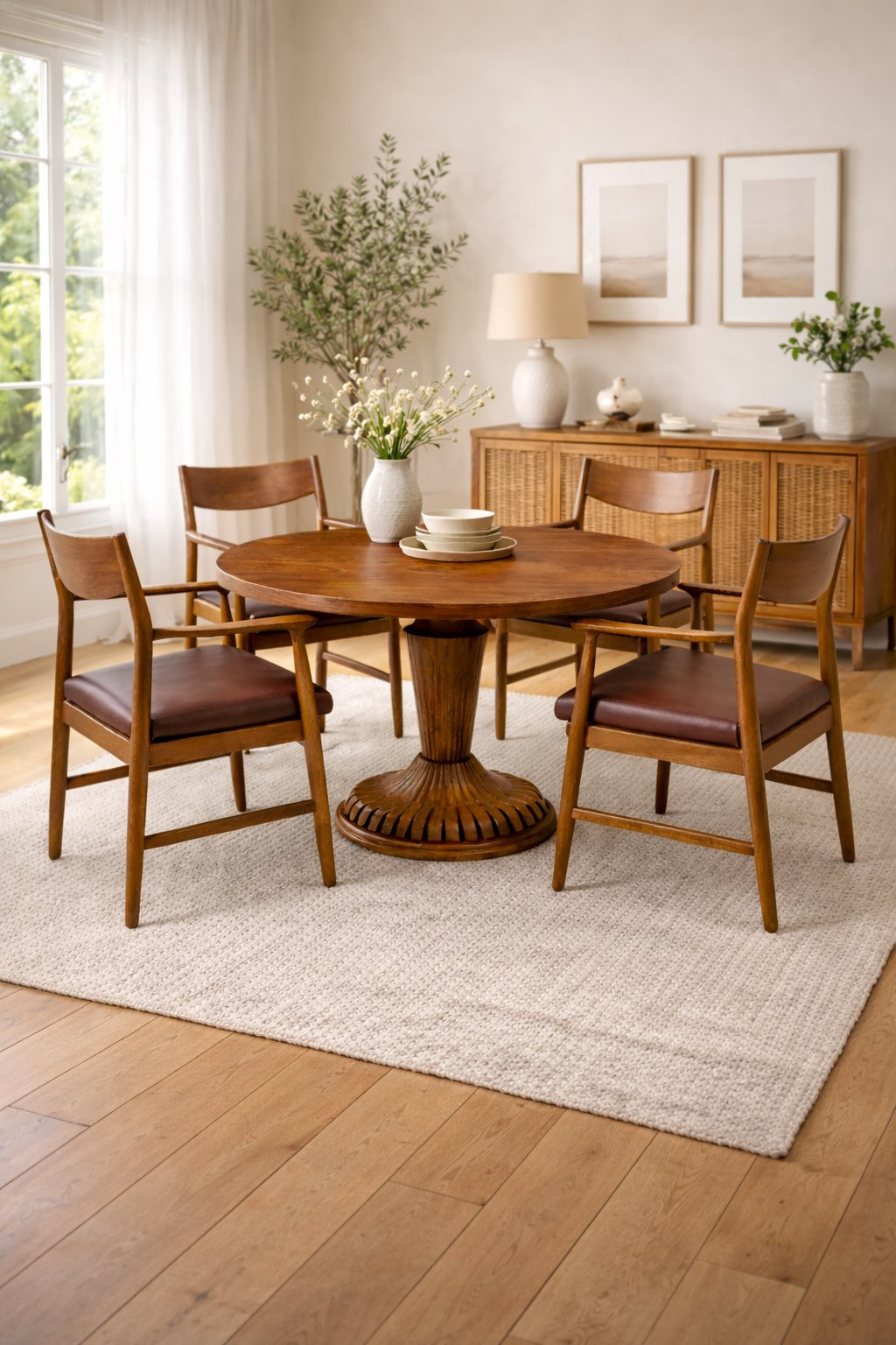 Ahşap Yuvarlak Yemek Masası Takımı 120×120 – 4 Sandalyeli Mutfak Masası Takımı | 2026