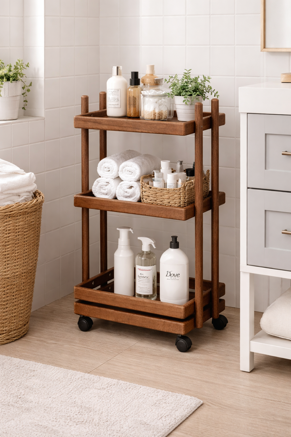 Alberohome 3 Katlı Tekerlekli Servis Arabası – Dekoratif Mutfak ve Salon Yardımcı Sehpası