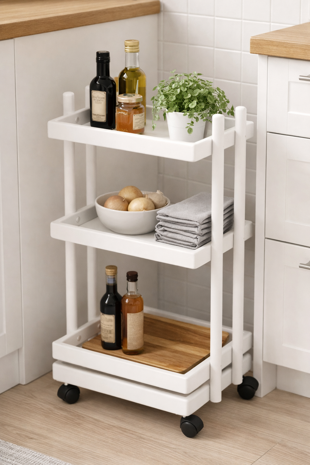 Alberohome 3 Katlı Tekerlekli Servis Arabası – Dekoratif Mutfak ve Salon Yardımcı Sehpası