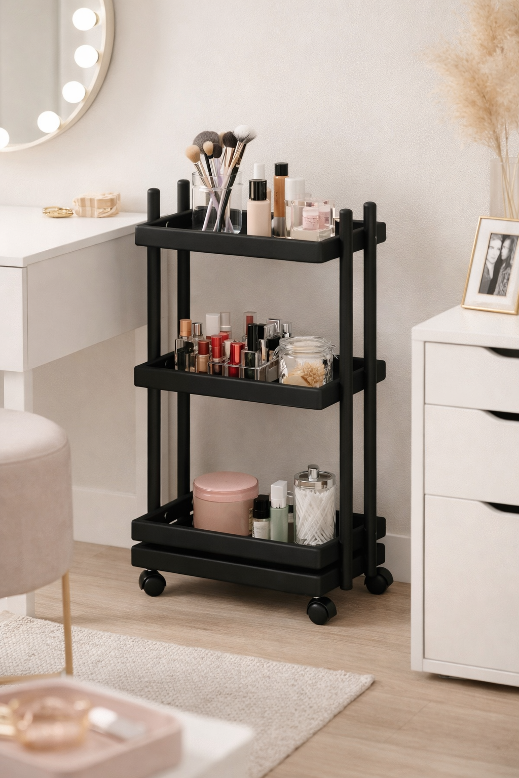Alberohome 3 Katlı Tekerlekli Servis Arabası – Dekoratif Mutfak ve Salon Yardımcı Sehpası