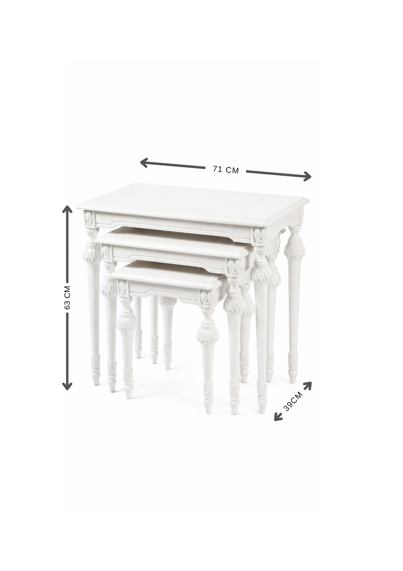 Alberohome Ahşap Klasik Zigon Sehpa Takımı 71x39x63 cm