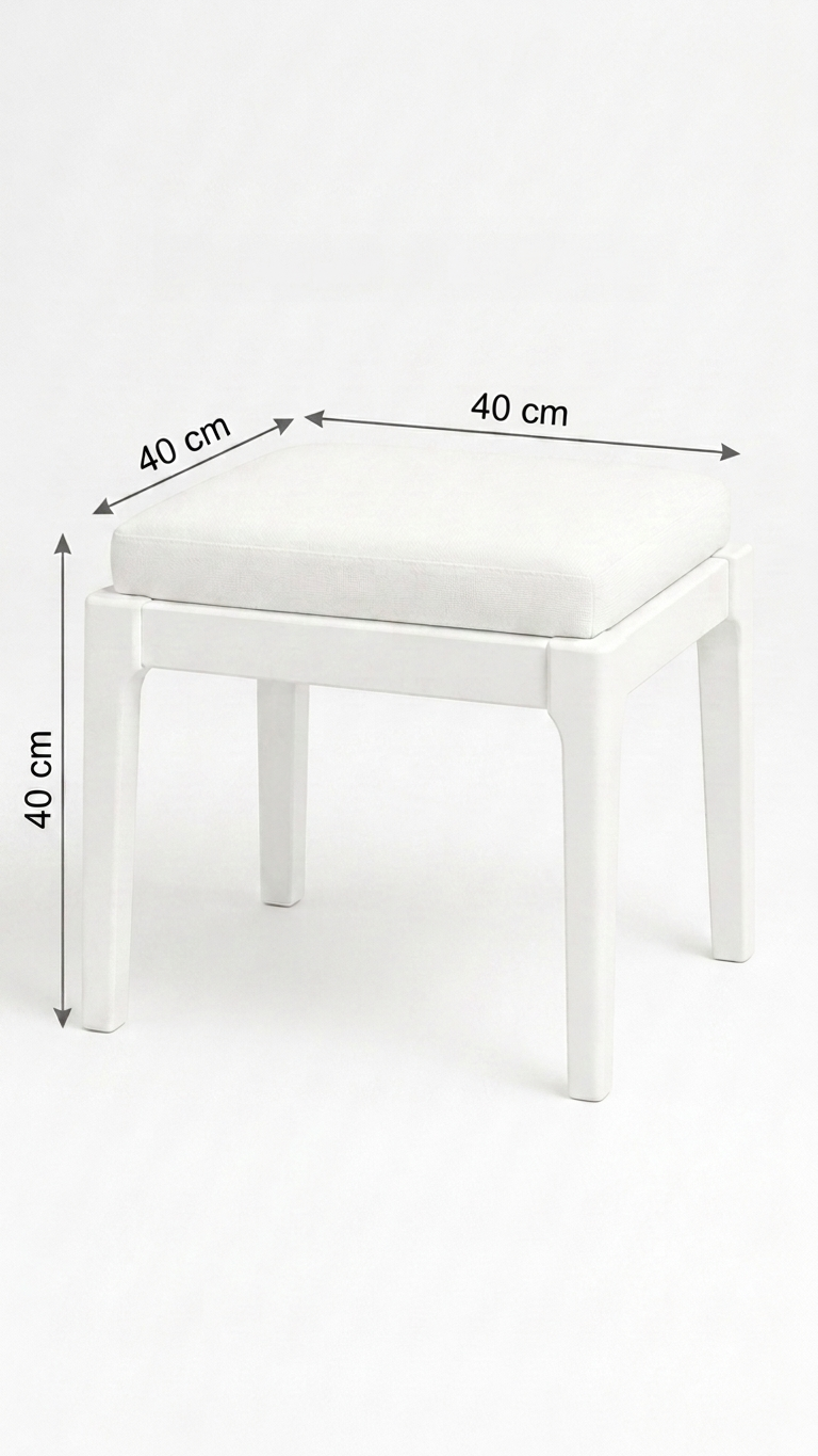 Alberohome Beyaz Ahşap Puf Tabure 40x40 cm Minderli Modern Oturma Pufu