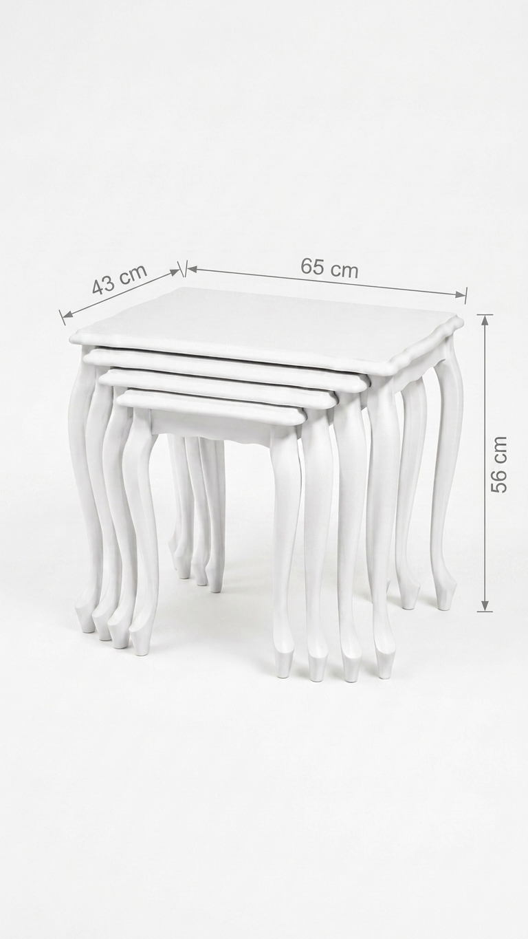 Alberohome Beyaz Ahşap Zigon Sehpa Takımı 65x43x56 cm
