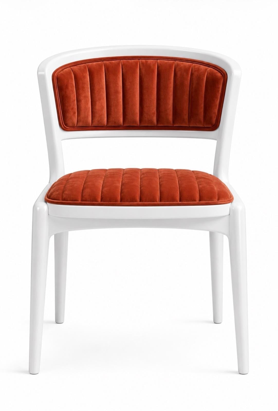 Alberohome Beyaz Oval Yemek Masası ve Kiremit Rengi Kadife Sandalyeli Yemek Takımı – 160x90 cm