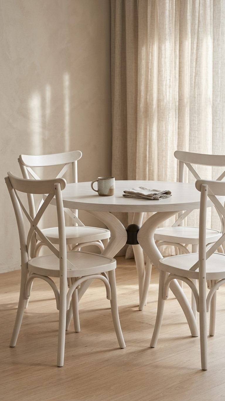 Alberohome Beyaz Yuvarlak Yemek Masası ve 4 Sandalyeli Takım