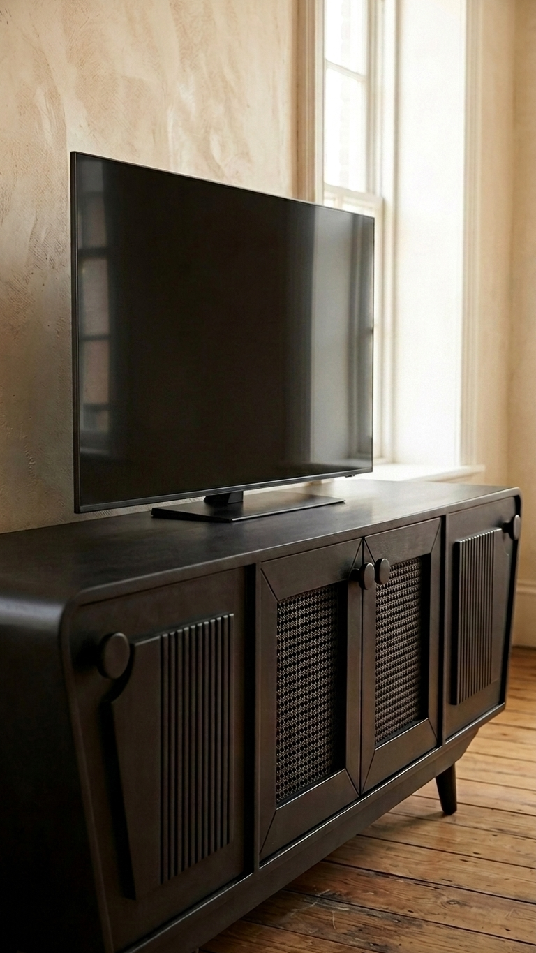 Alberohome Ceviz Renk Hasır Detaylı Modern TV Ünitesi 180 cm