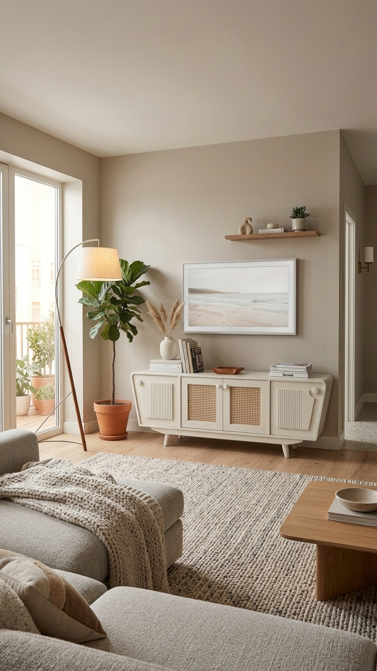 Alberohome Ceviz Renk Hasır Detaylı Modern TV Ünitesi 180 cm