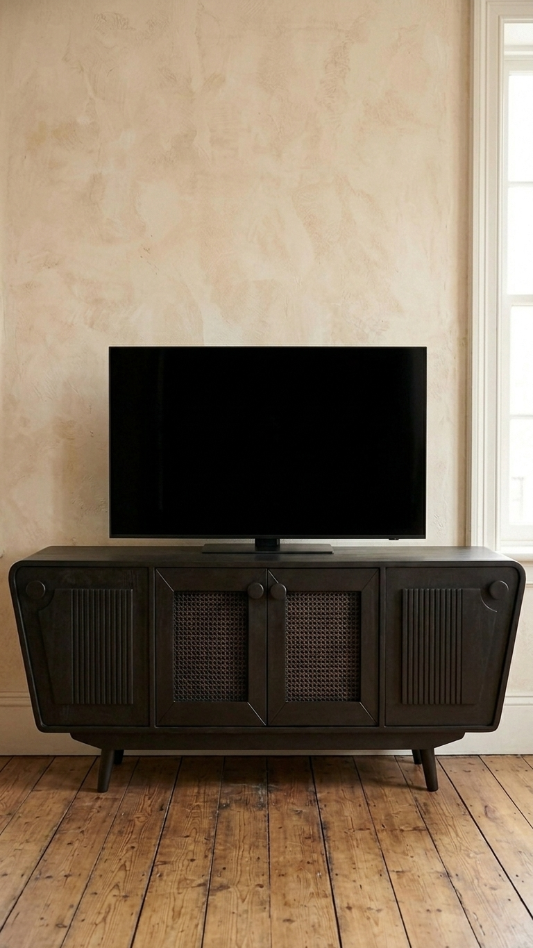 Alberohome Ceviz Renk Hasır Detaylı Modern TV Ünitesi 180 cm