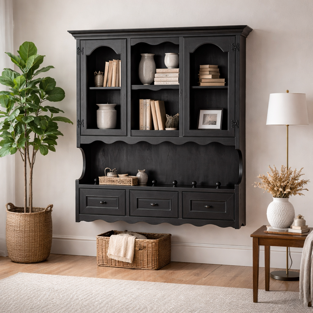 Alberohome Dekoratif Duvar Raflı Dolap 91x95 cm – Çok Amaçlı Cam Kapaklı Dolap