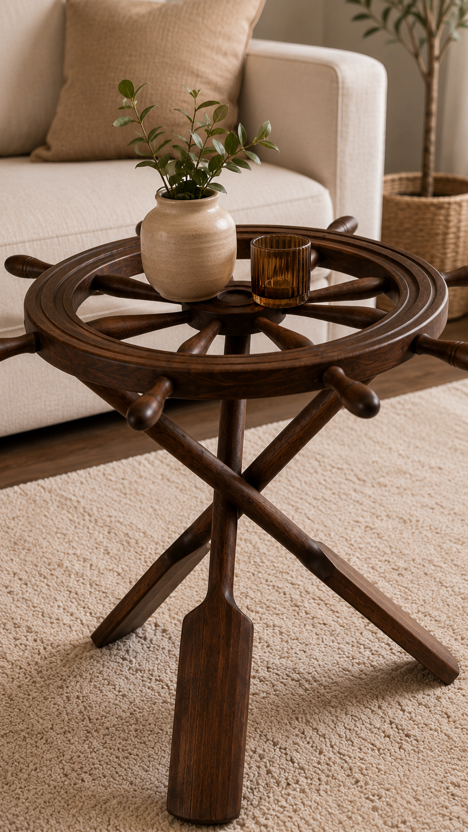 Alberohome Dümen Tasarımlı Ahşap Yan Sehpa 62x57 cm Dekoratif Sehpa