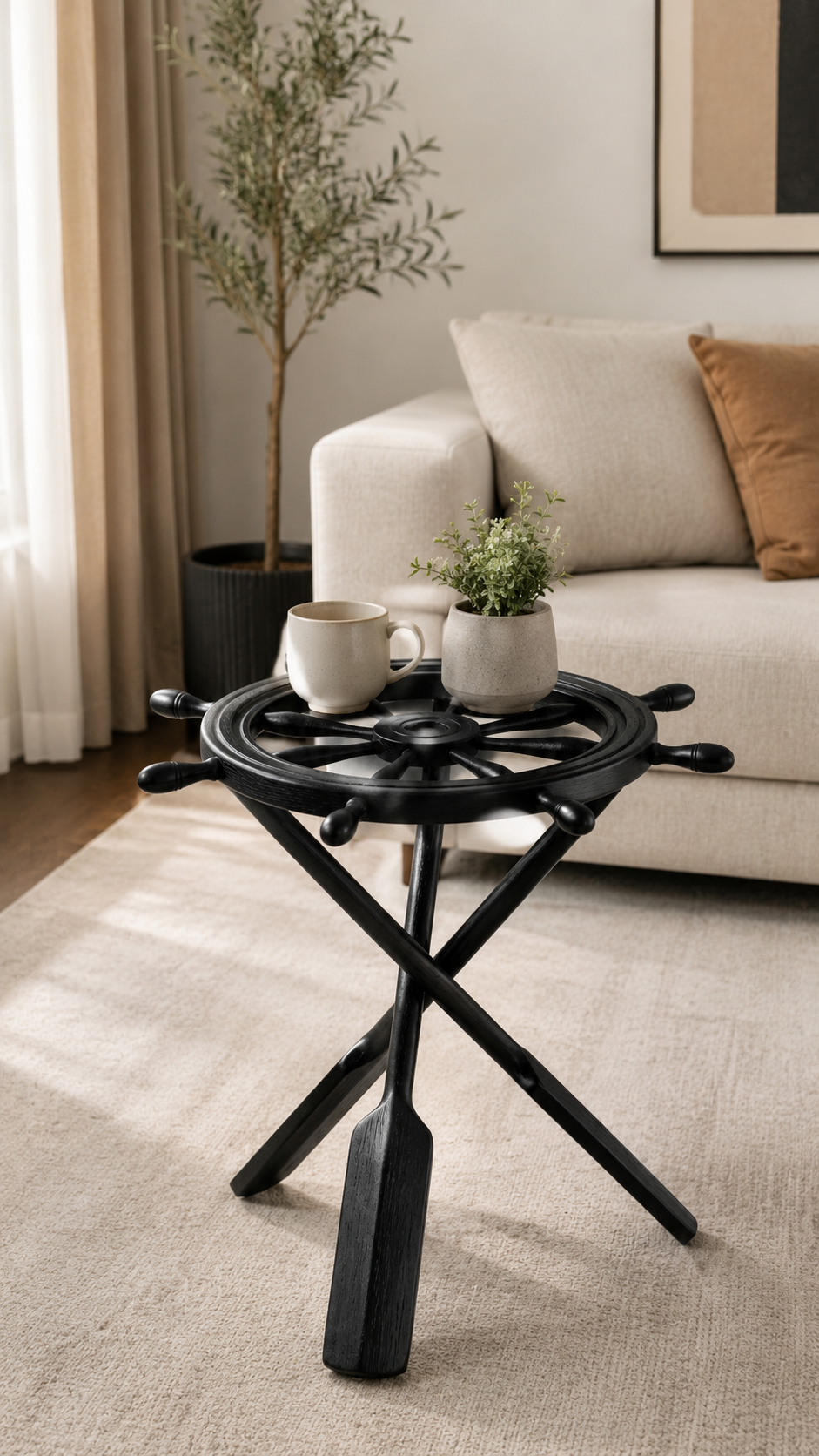 Alberohome Dümen Tasarımlı Ahşap Yan Sehpa 62x57 cm Dekoratif Sehpa
