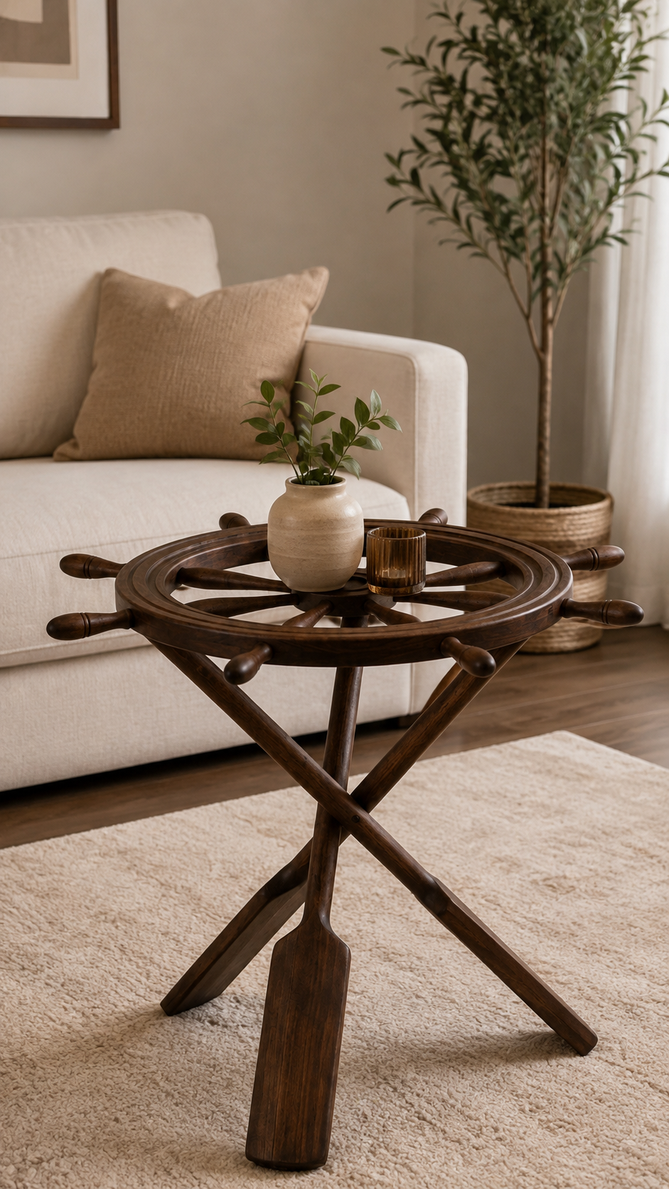 Alberohome Dümen Tasarımlı Ahşap Yan Sehpa 62x57 cm Dekoratif Sehpa
