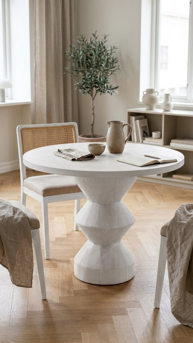Alberohome Elmas Ayaklı Yuvarlak Ahşap Yemek Masası