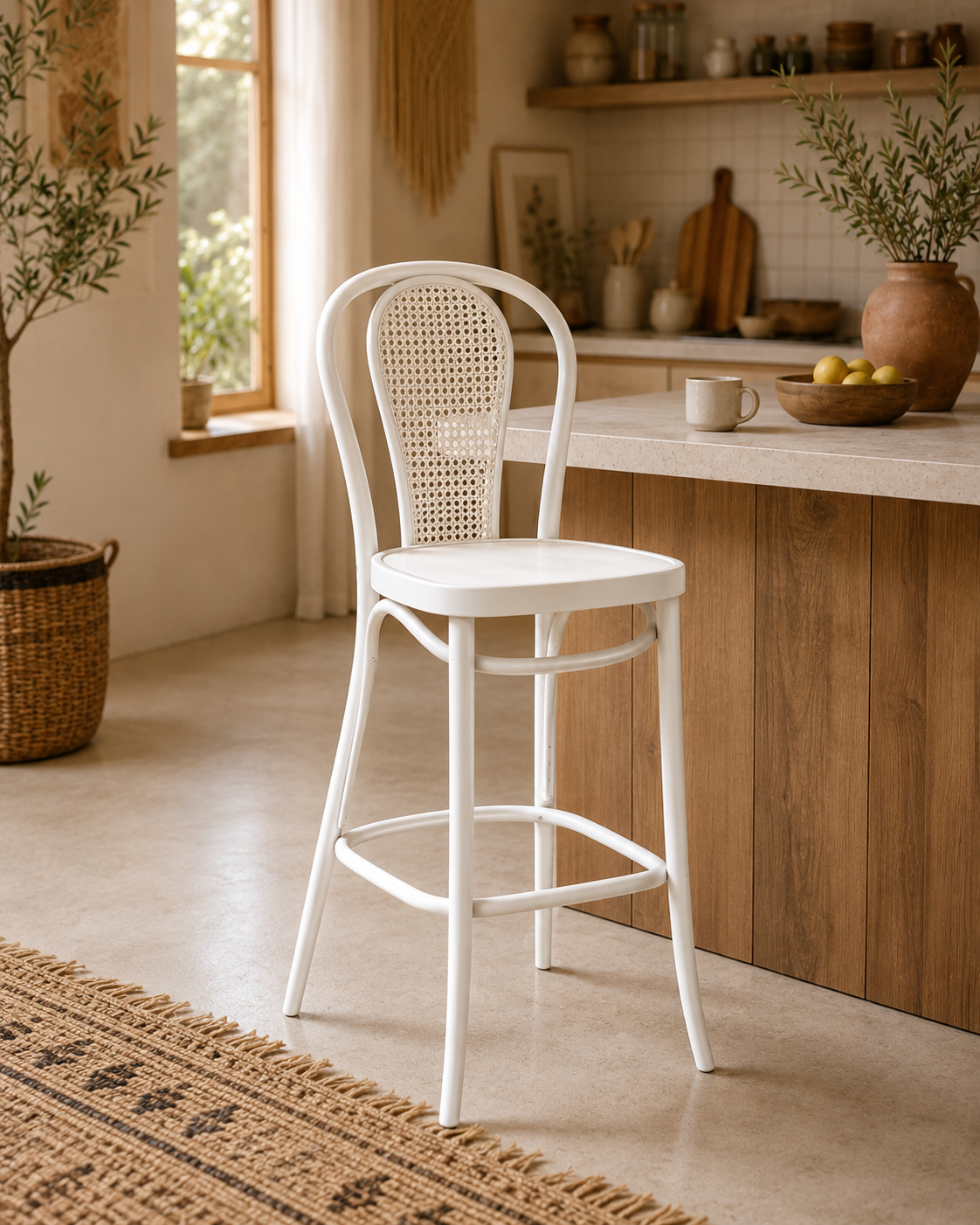 Alberohome Hazeranlı Ahşap Bar Sandalyesi