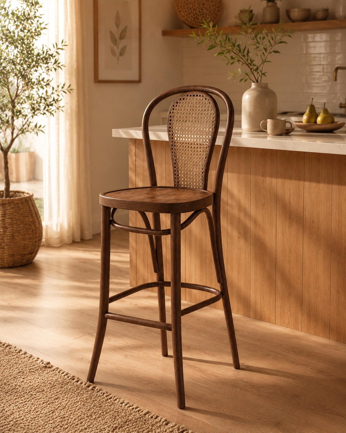 Alberohome Hazeranlı Ahşap Bar Sandalyesi