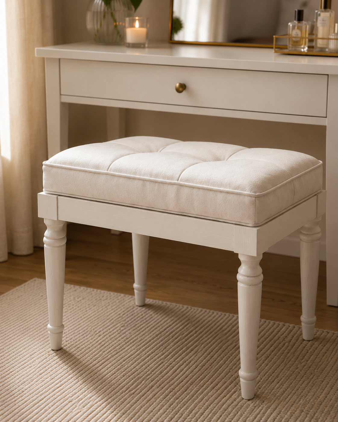 Alberohome Kapitoneli Bench Puf 60x40 cm – Klasik Ayaklı Oturma Pufu