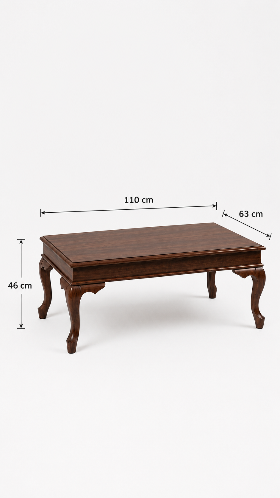 Alberohome Klasik Ahşap Orta Sehpa 110x63x46 cm Salon Sehpası