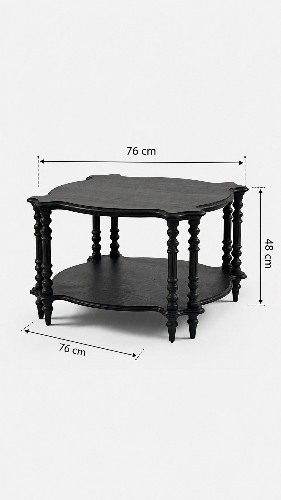 Alberohome Klasik Ahşap Orta Sehpa 76x76x48 cm Çift Raflı Sehpa
