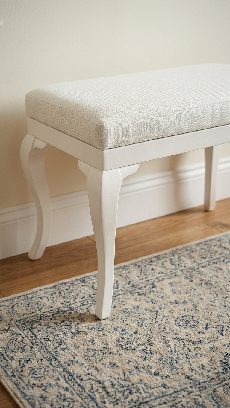 Alberohome Klasik Bench Puf 62x42 cm – Beyaz Ahşap Ayaklı Oturma Pufu