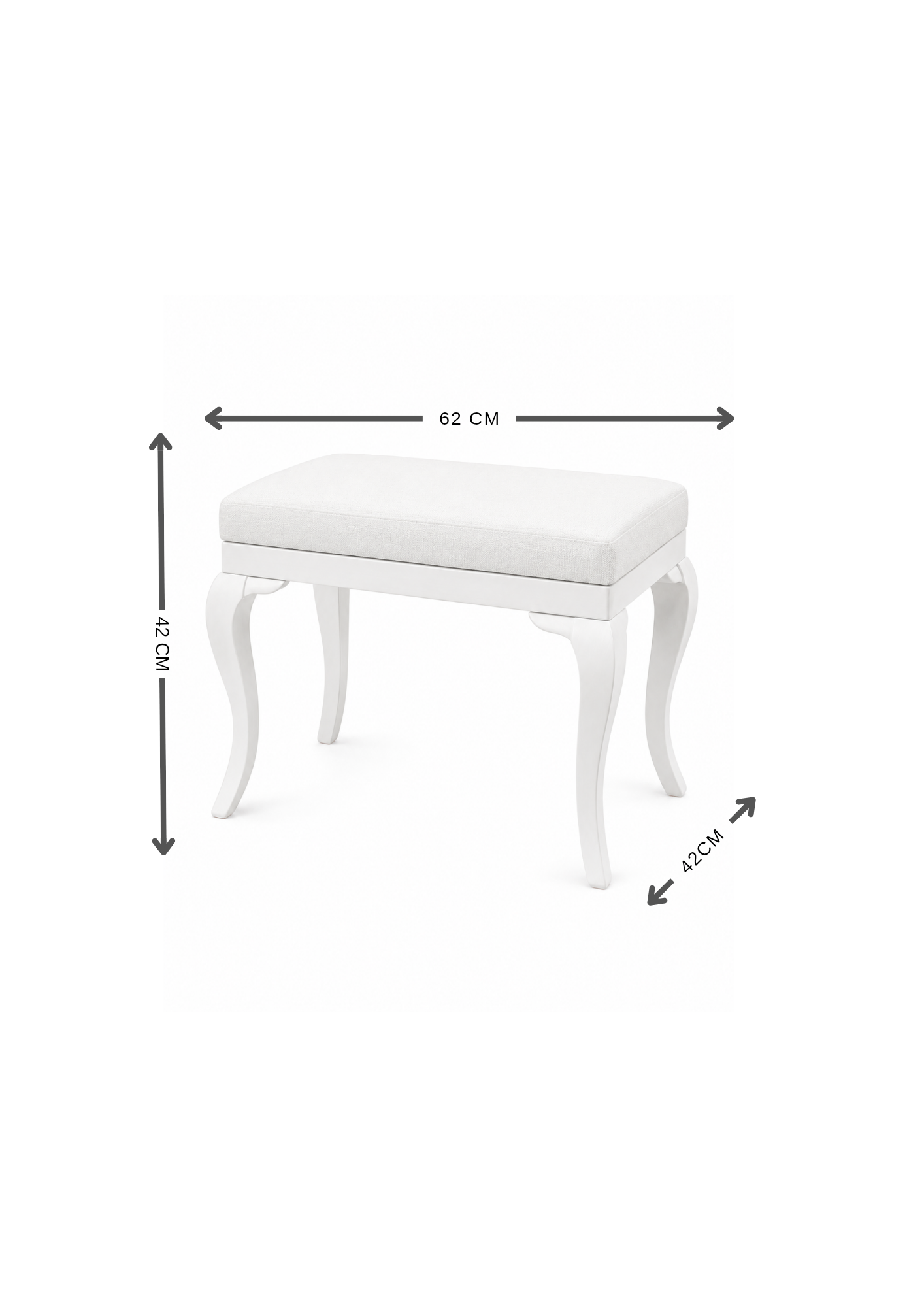 Alberohome Klasik Bench Puf 62x42 cm – Beyaz Ahşap Ayaklı Oturma Pufu