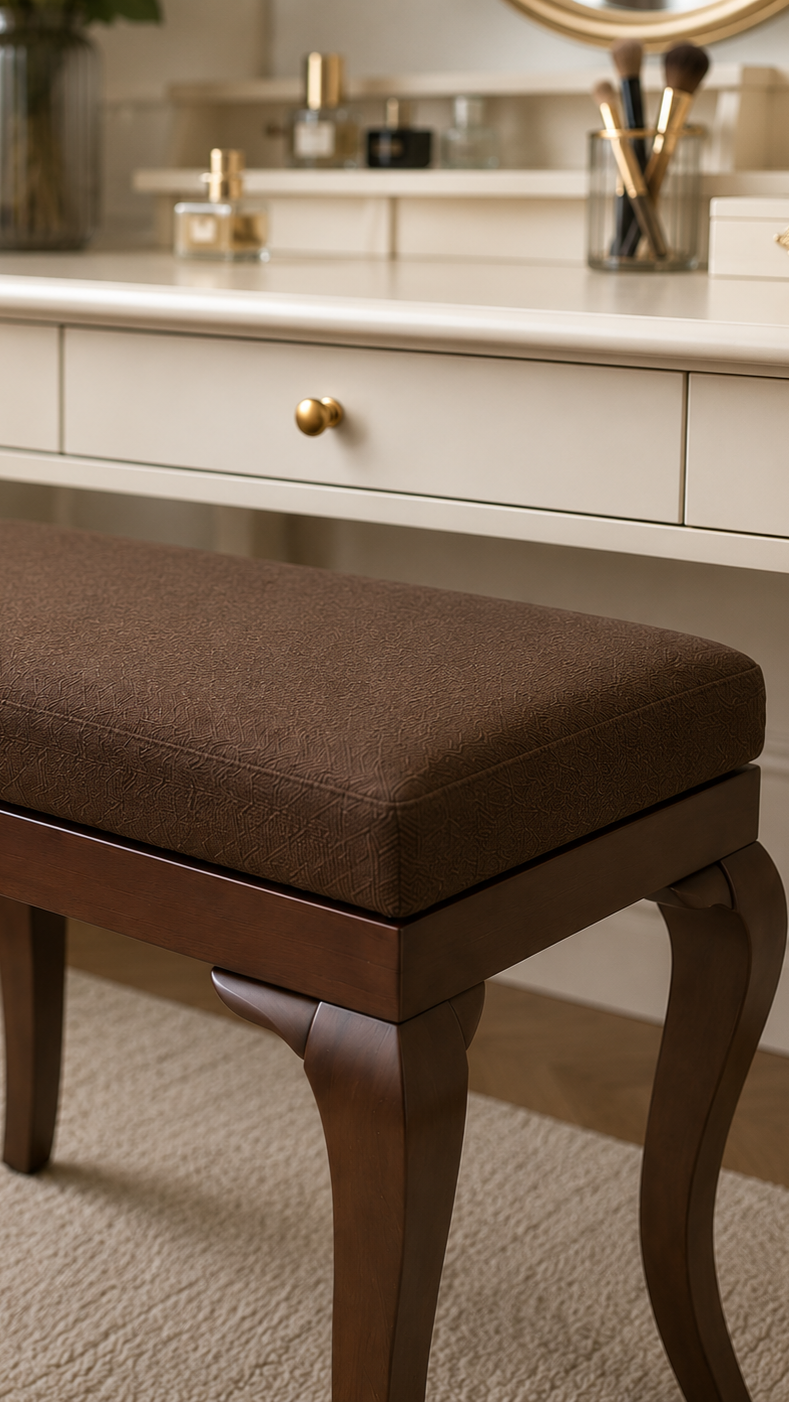 Alberohome Klasik Bench Puf 62x42 cm – Beyaz Ahşap Ayaklı Oturma Pufu