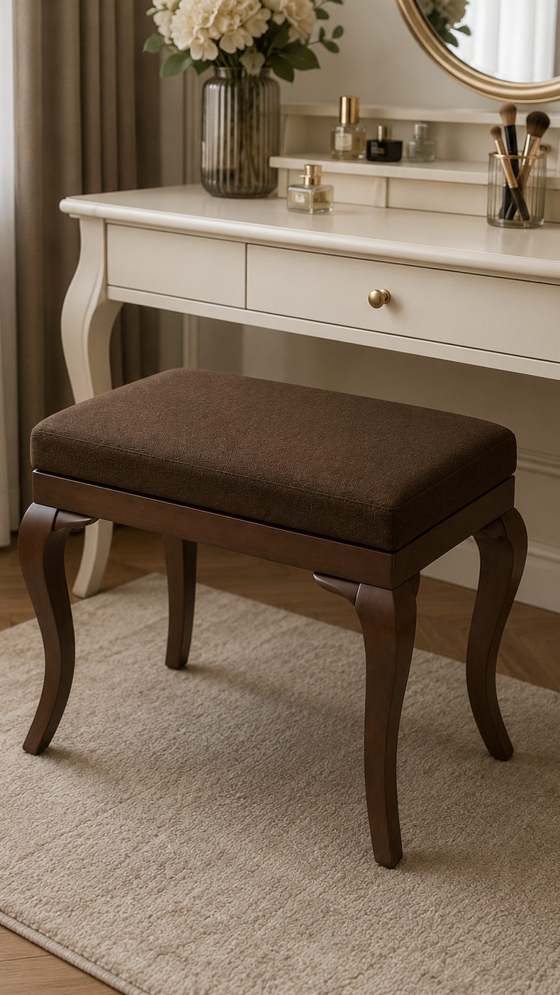 Alberohome Klasik Bench Puf 62x42 cm – Beyaz Ahşap Ayaklı Oturma Pufu