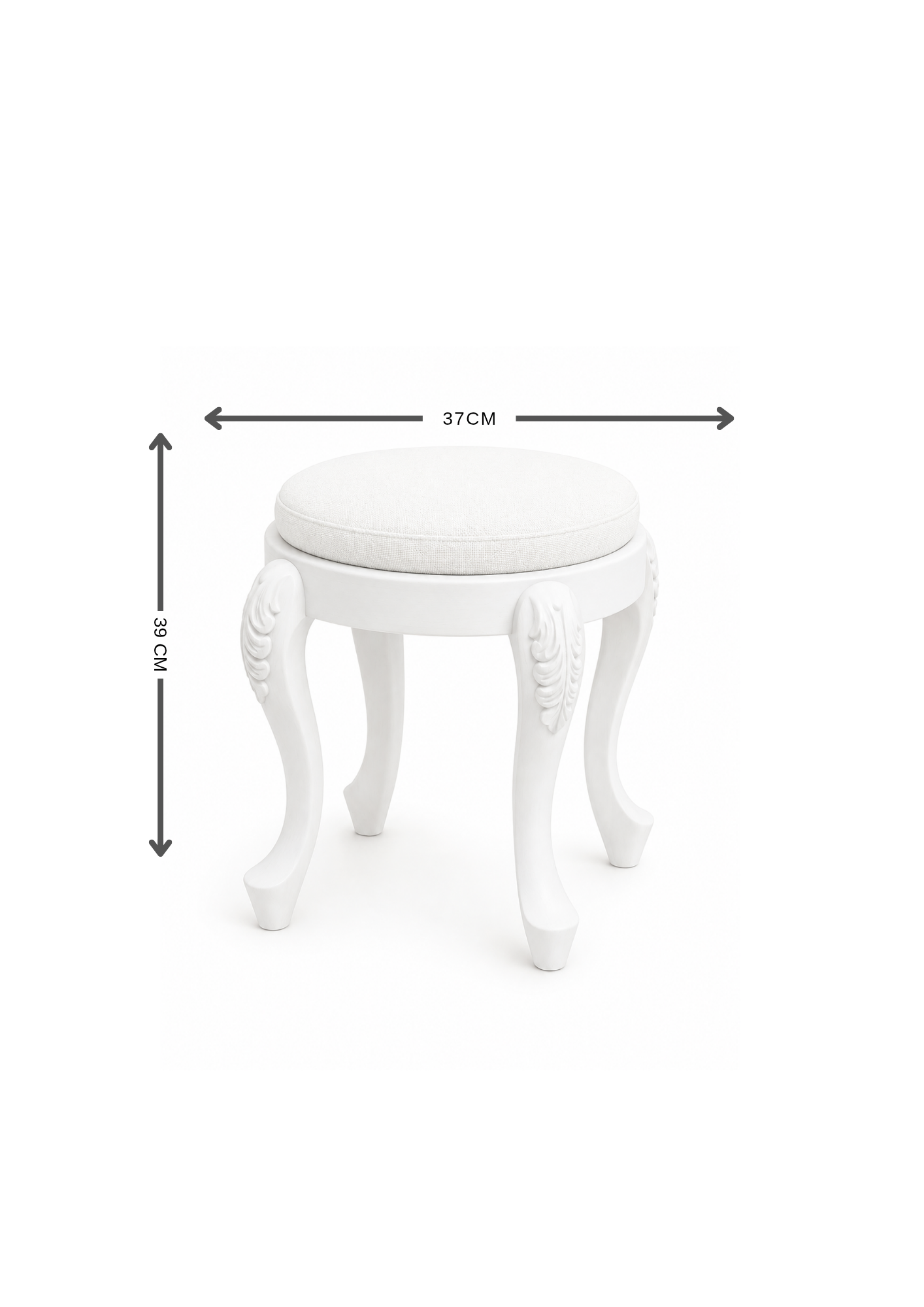 Alberohome Klasik Beyaz Puf Tabure 37 cm Yuvarlak Minderli Ahşap Tabure