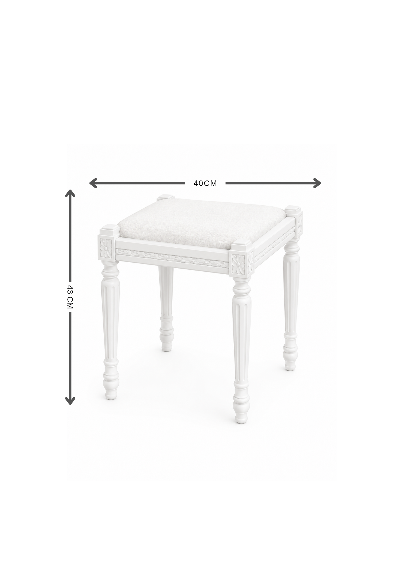 Alberohome Klasik Beyaz Puf Tabure 40x40 cm Ahşap Minderli Tabure