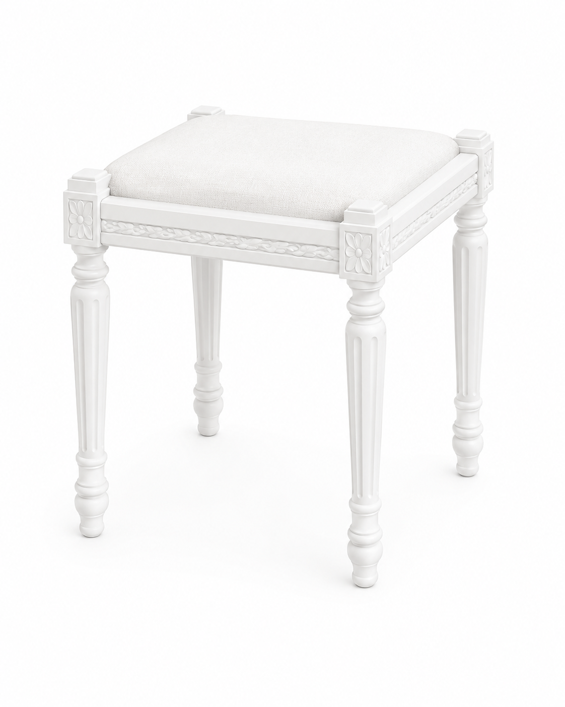 Alberohome Klasik Beyaz Puf Tabure 40x40 cm Ahşap Minderli Tabure