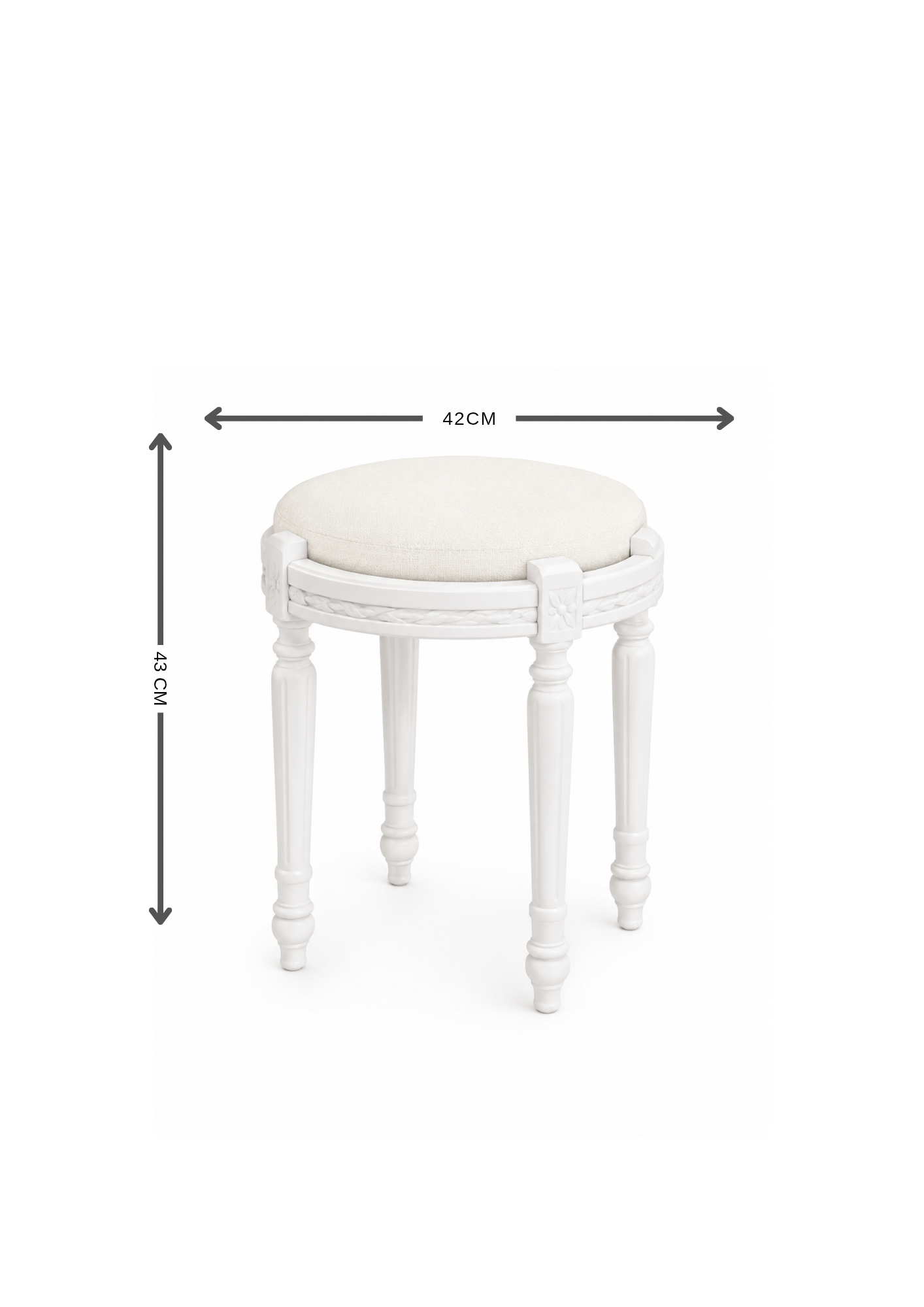 Alberohome Klasik Beyaz Puf Tabure 42 cm Yuvarlak Minderli Ahşap Tabure