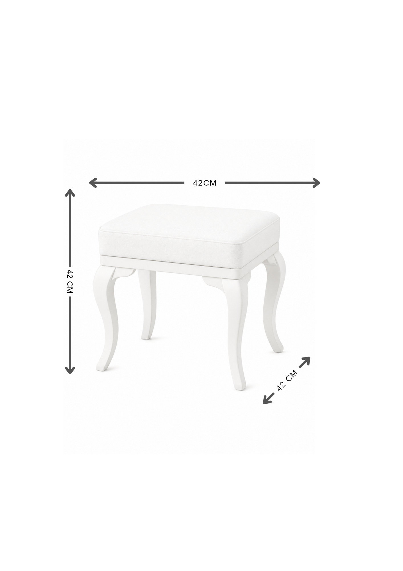 Alberohome Klasik Beyaz Puf Tabure 42x42 cm Ahşap Ayaklı Makyaj ve Dresuar Pufu