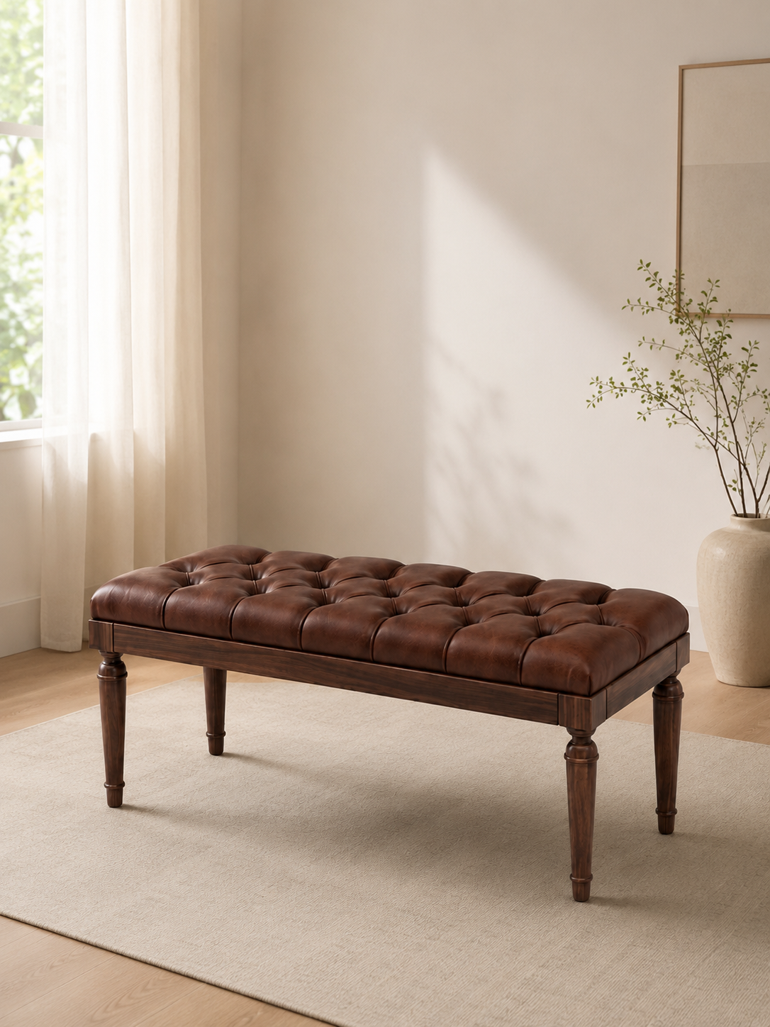 Alberohome Klasik Puf Bench 120x40 cm Kapitoneli Ahşap Bench