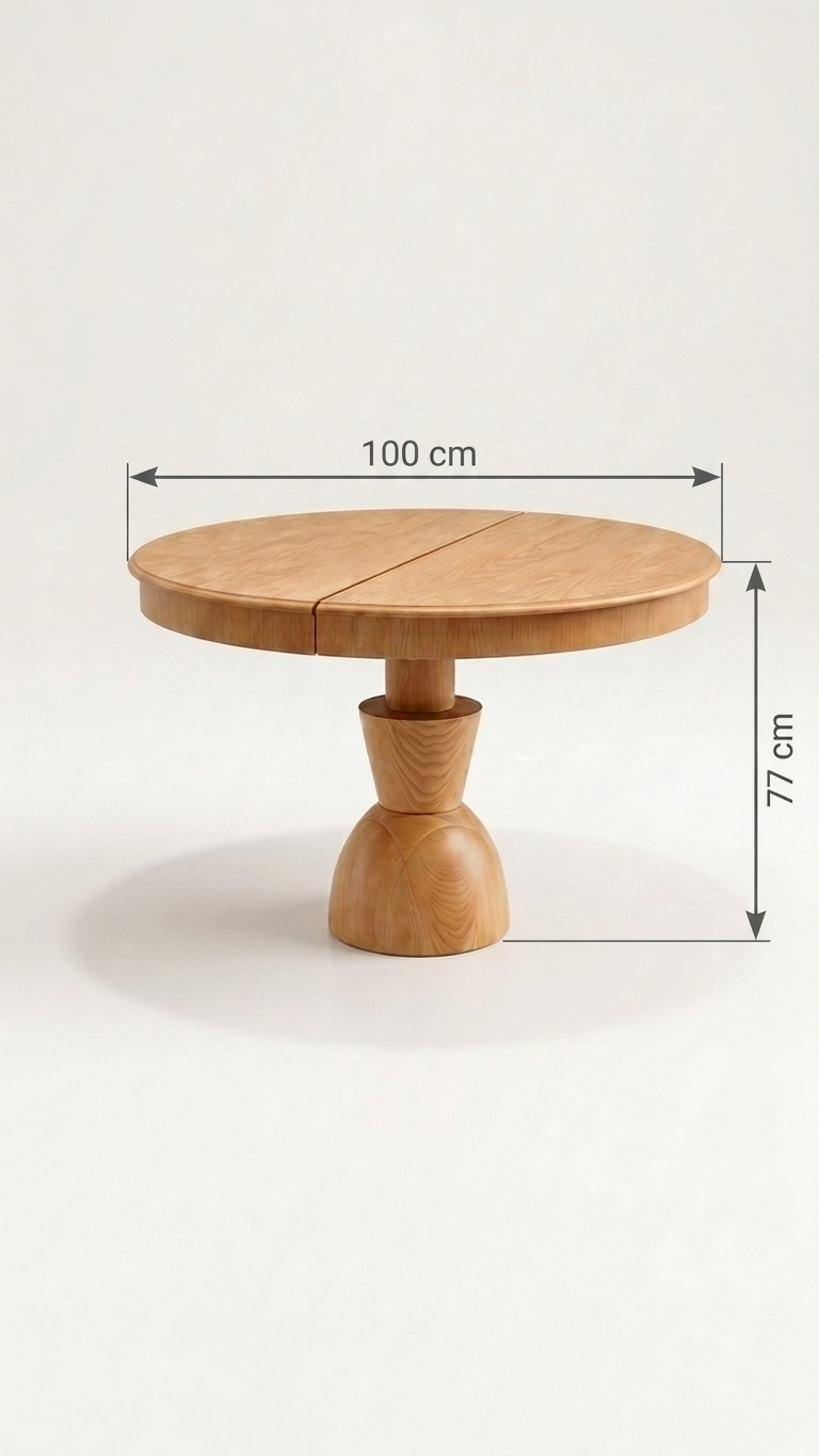 Alberohome Meşe Rengi Yuvarlak Ahşap Yemek Masası Takımı – 4 Kişilik
