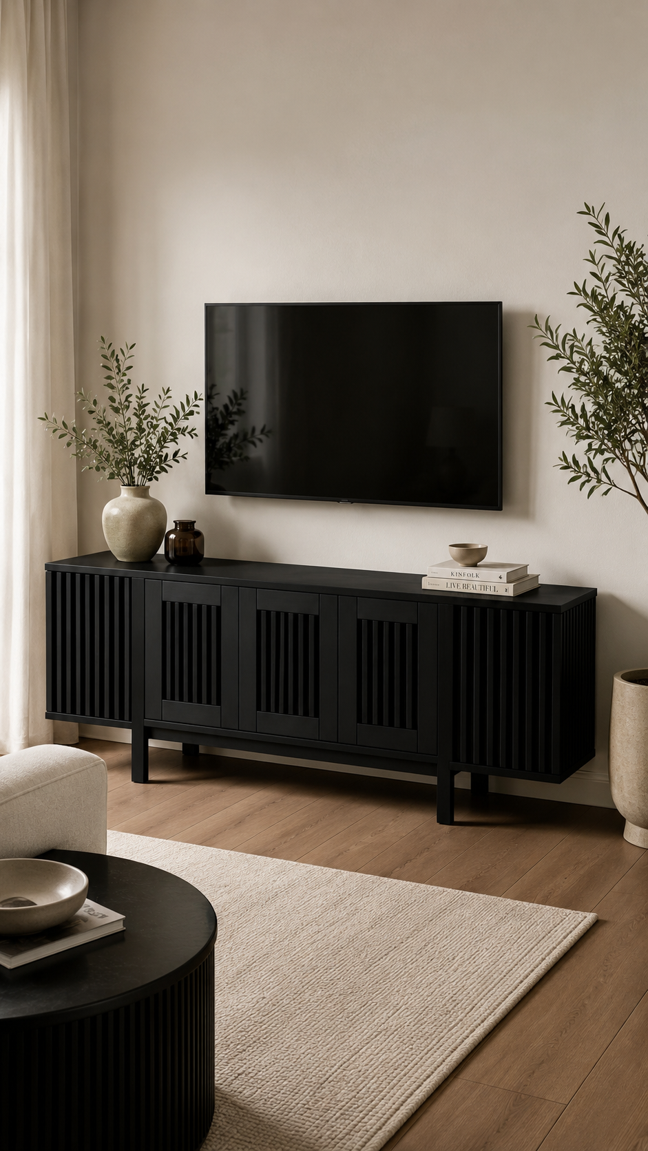 Alberohome Modern Ahşap Çıtalı TV Ünitesi 180 cm – Ceviz Renk