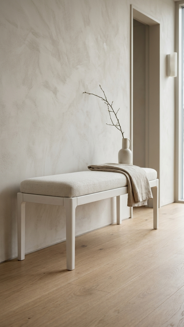 Alberohome Modern Ahşap Puf Bench Kahverengi Döşemeli Bank – 80x40x40 cm