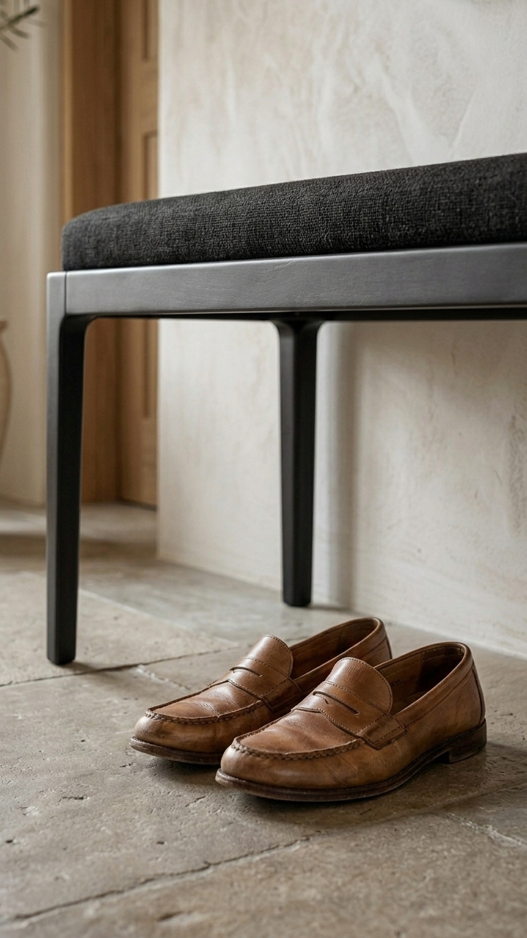 Alberohome Modern Ahşap Puf Bench Kahverengi Döşemeli Bank – 80x40x40 cm