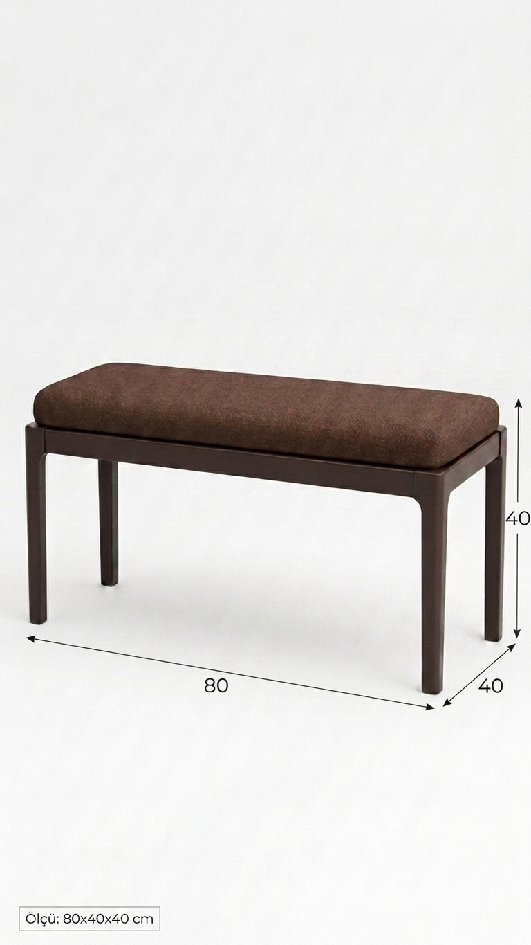Alberohome Modern Ahşap Puf Bench Kahverengi Döşemeli Bank – 80x40x40 cm