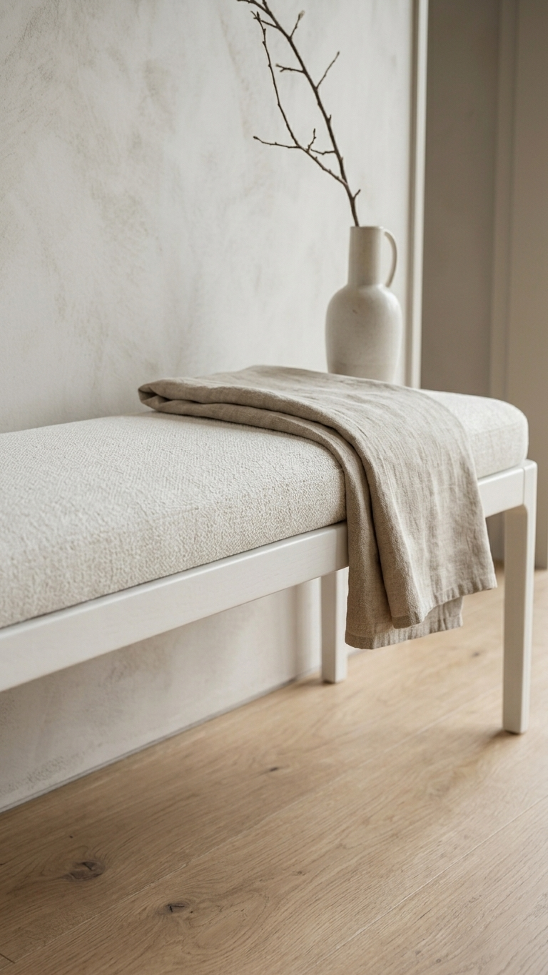 Alberohome Modern Ahşap Puf Bench Kahverengi Döşemeli Bank – 80x40x40 cm