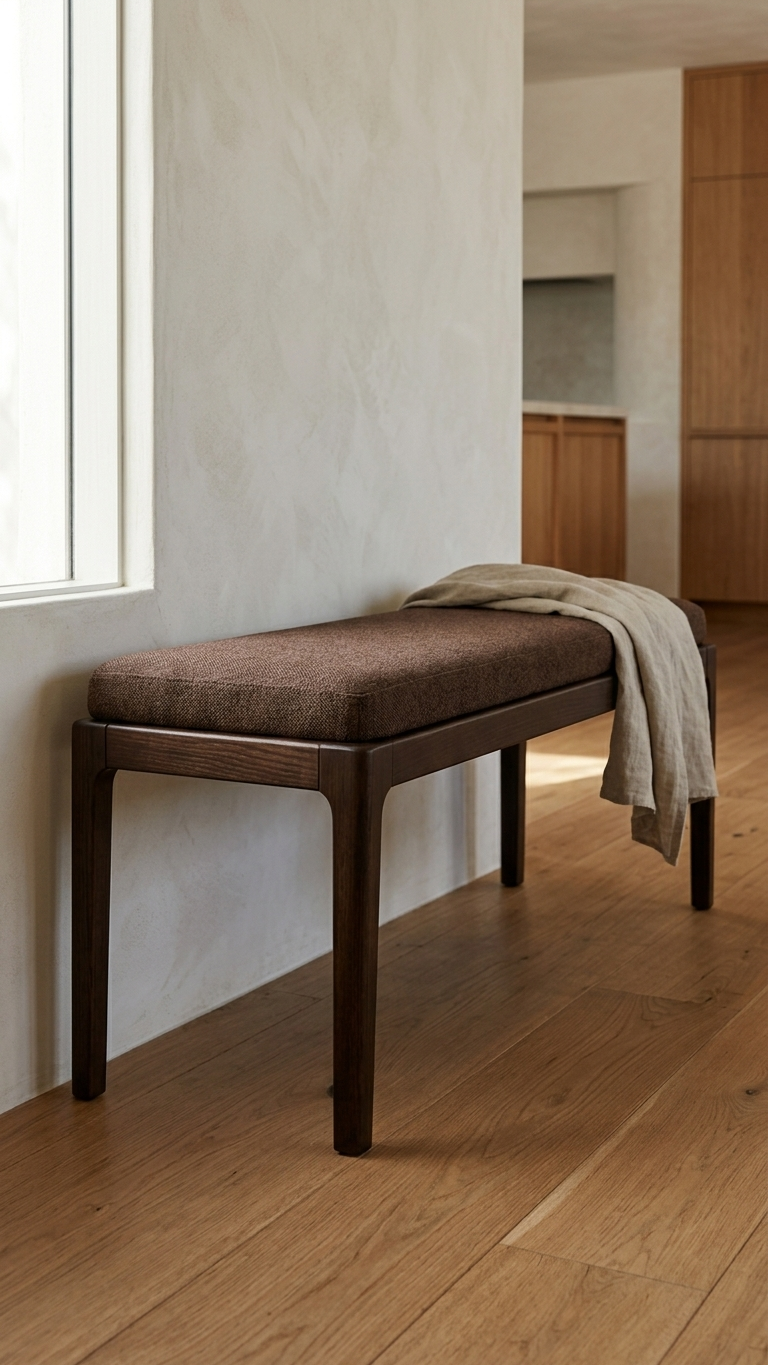 Alberohome Modern Ahşap Puf Bench Kahverengi Döşemeli Bank – 80x40x40 cm