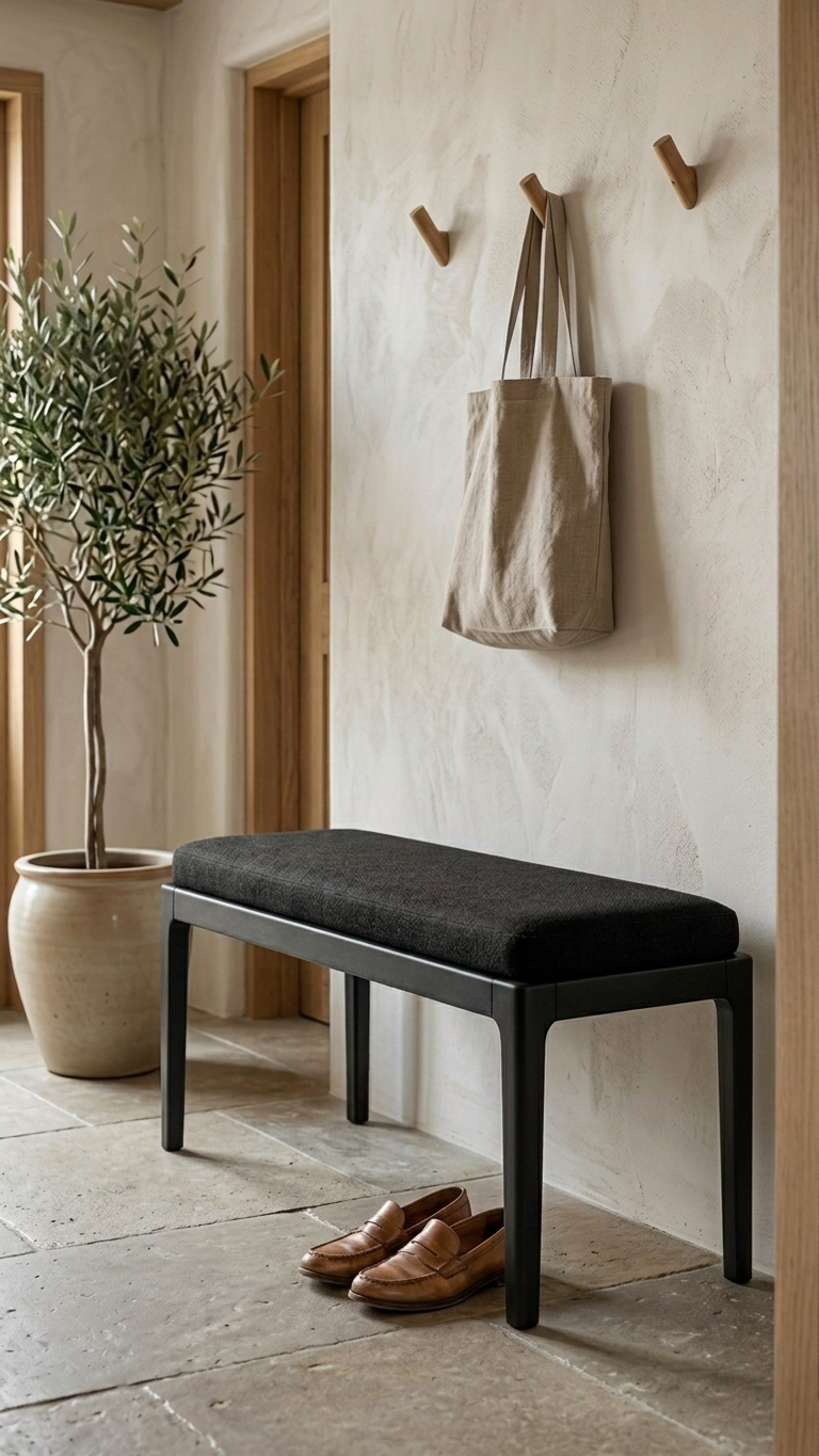 Alberohome Modern Ahşap Puf Bench Kahverengi Döşemeli Bank – 80x40x40 cm